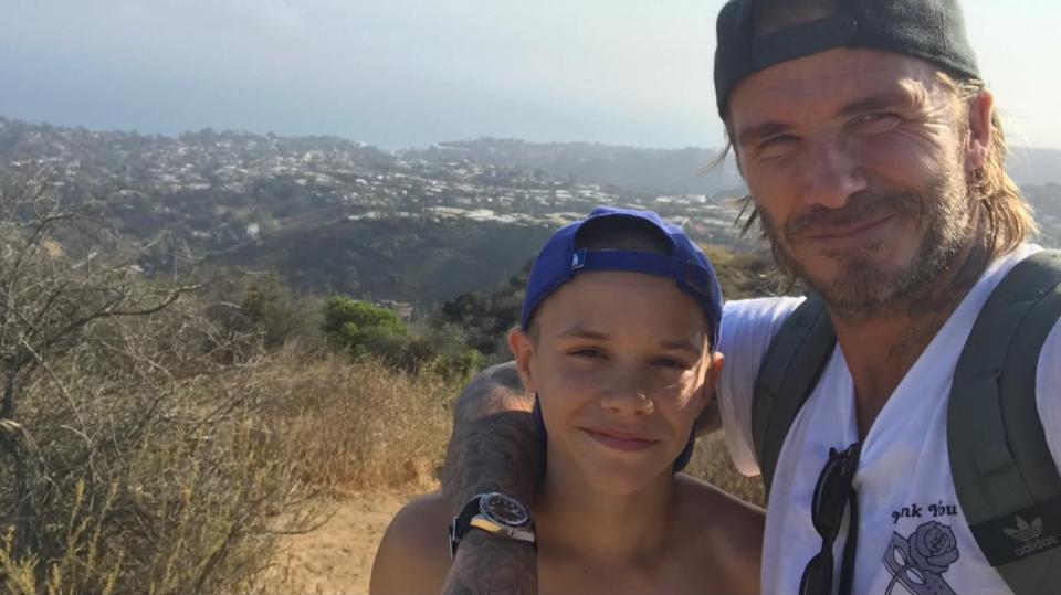 David Beckham se synem Romeem, který oslavil 15. narozeniny.